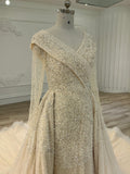 Luxury crystal fishtail weeeing dress with veilفستان فخم جدا من الكريستال اليدوي مع طرحة