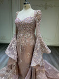 Champagne dress with removable skirt and veil فستان روز جولد مع خرز ذهبي و طرحة