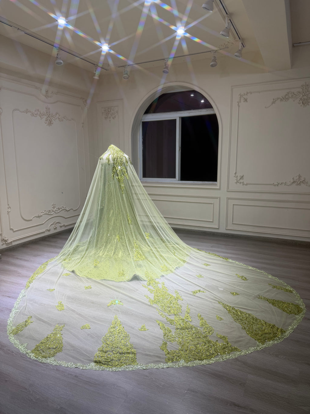 Olive green malka lace dress فستان ملكة دانتيل فستقي مع طرحة
