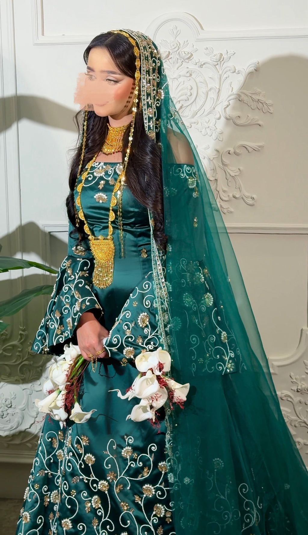 Extravagant green henna malka dress with heavy embroidery فستان ملكة فخم مع شك يدوي ثقيل