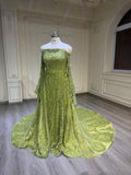 Olive green malka lace dress فستان ملكة دانتيل فستقي مع طرحة