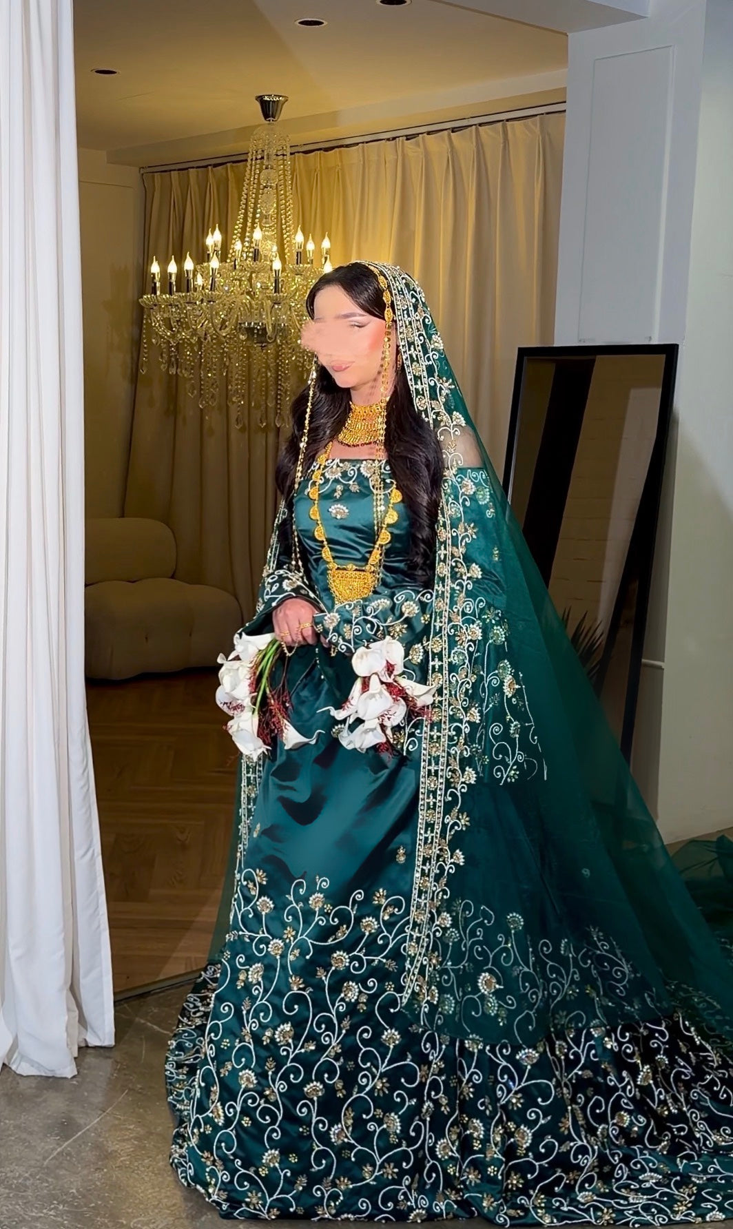 Extravagant green henna malka dress with heavy embroidery فستان ملكة فخم مع شك يدوي ثقيل