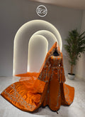 Burnt Orange Malka dress فستان ملكة برتقالي مع ذهبي مع طرحة