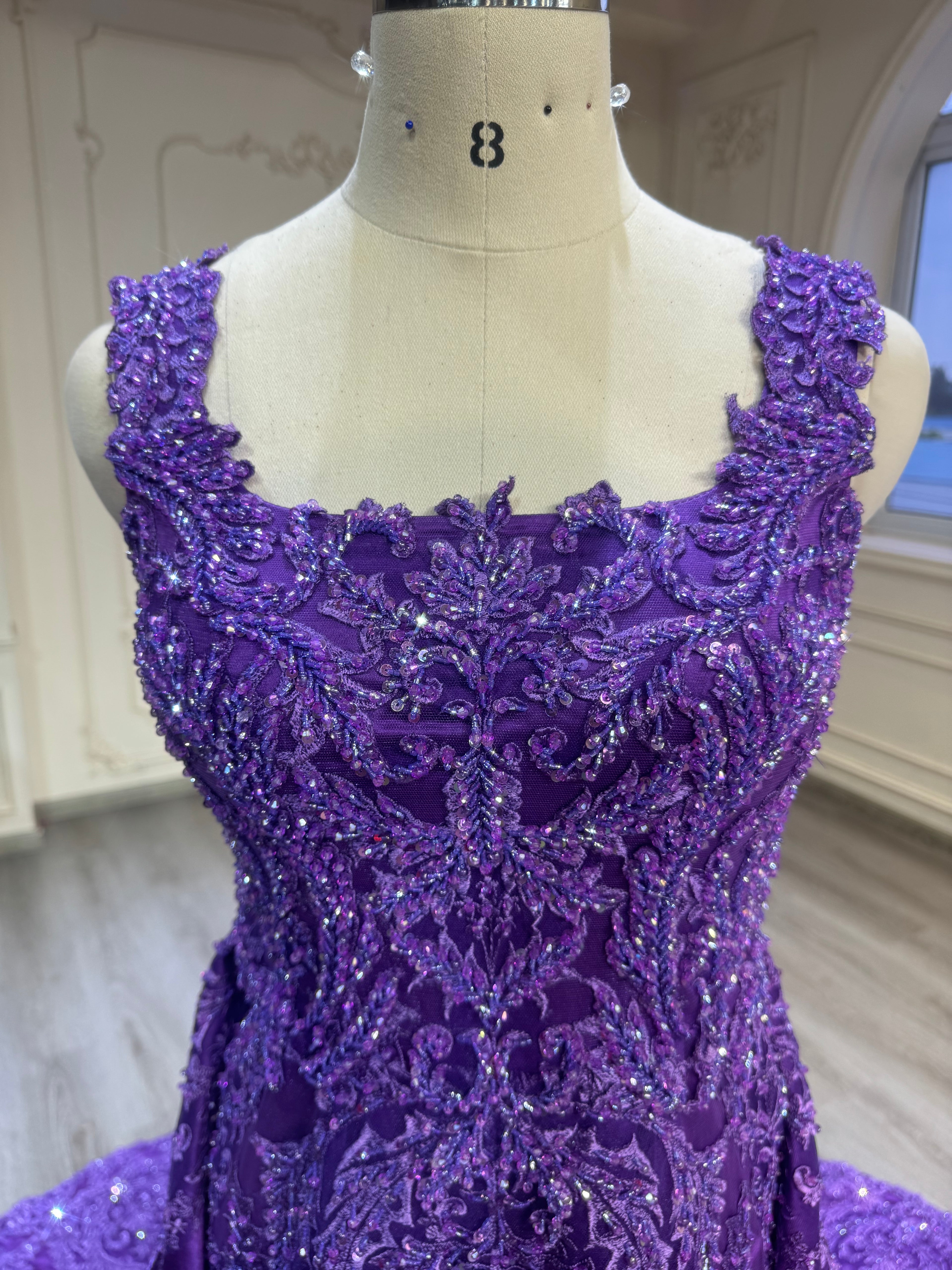 Dark purple fishtail malka dress with veil فستان بنفسجي غامق مع تنورة و طرحة