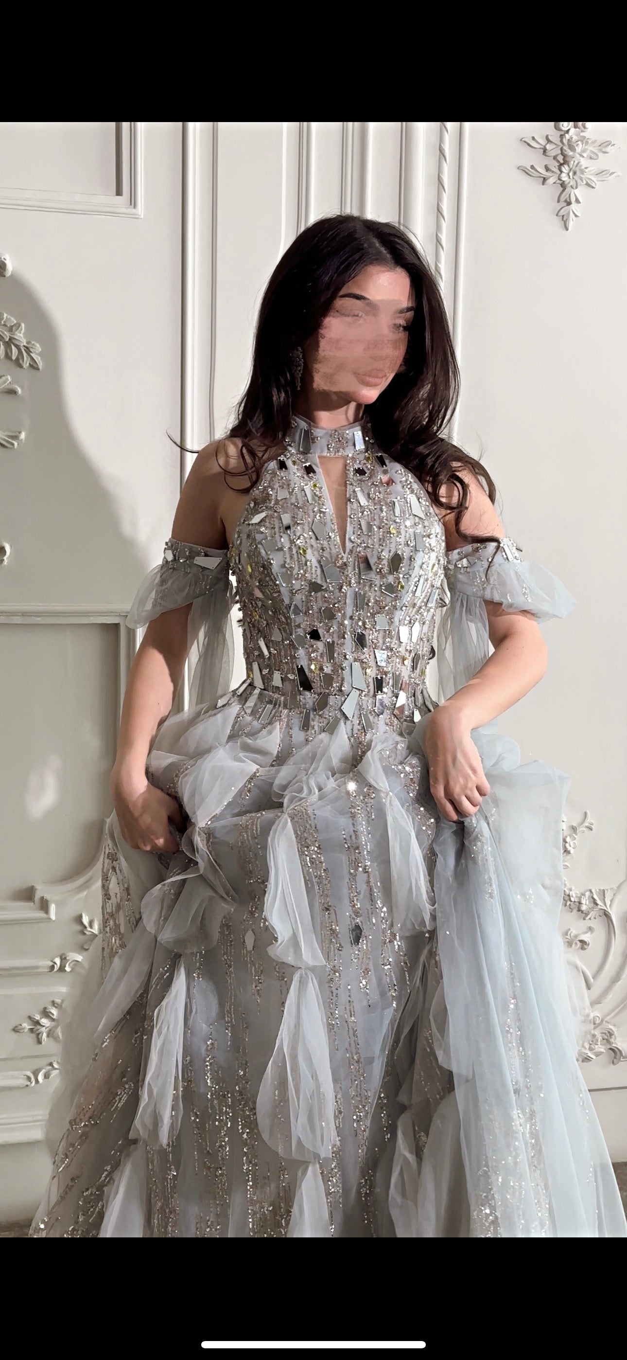 Grey mirror dress فستان فضي بالمرايا