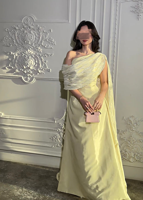 Baby yellow one shoulder dress فستان بيبي يلو