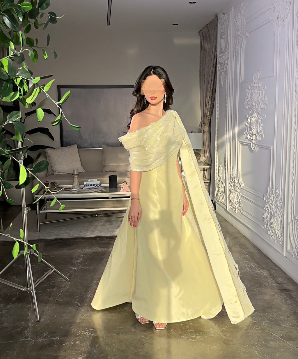 Baby yellow one shoulder dress فستان بيبي يلو