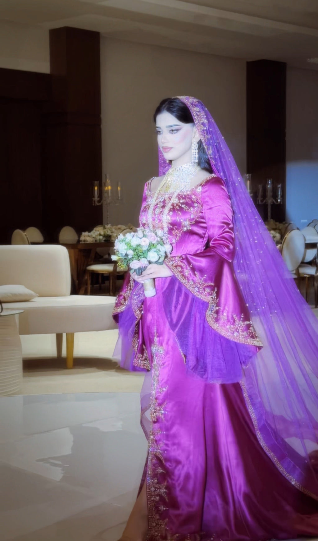 Malka fuschia pink فستان ملكة فوشيه طرحة