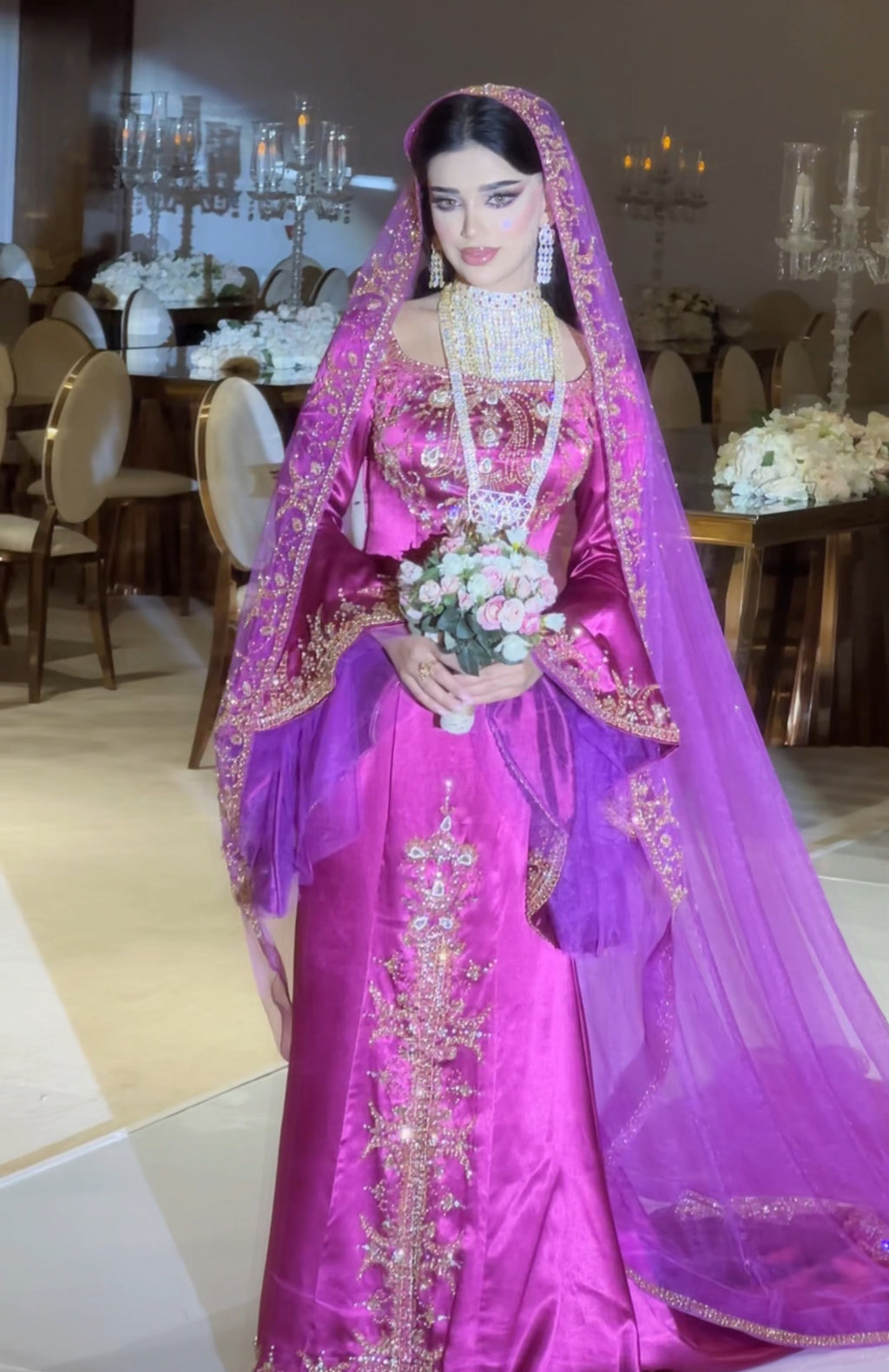 Malka fuschia pink فستان ملكة فوشيه طرحة