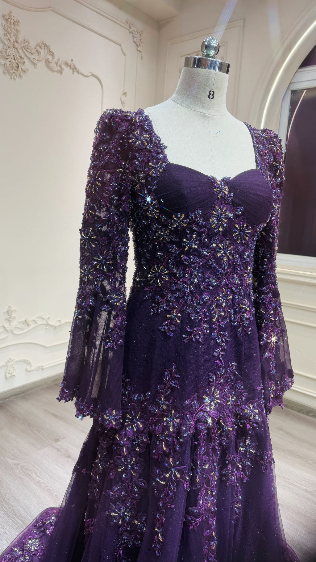 Deep purple malka gown with veil فستان ملكة بنفسجي مع طرحة