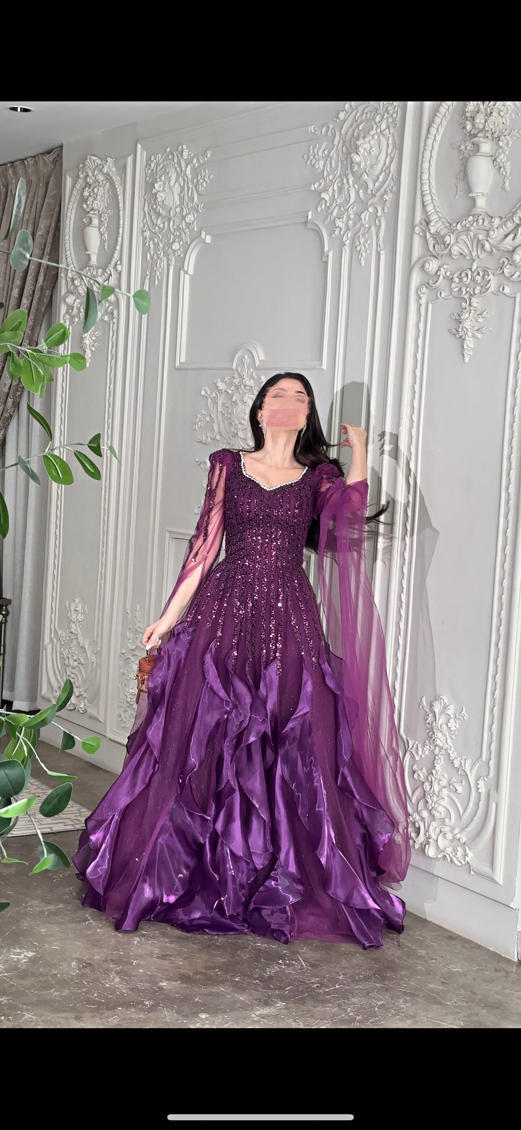 فستان بنفسجي مع كسرات Purple pleated dress