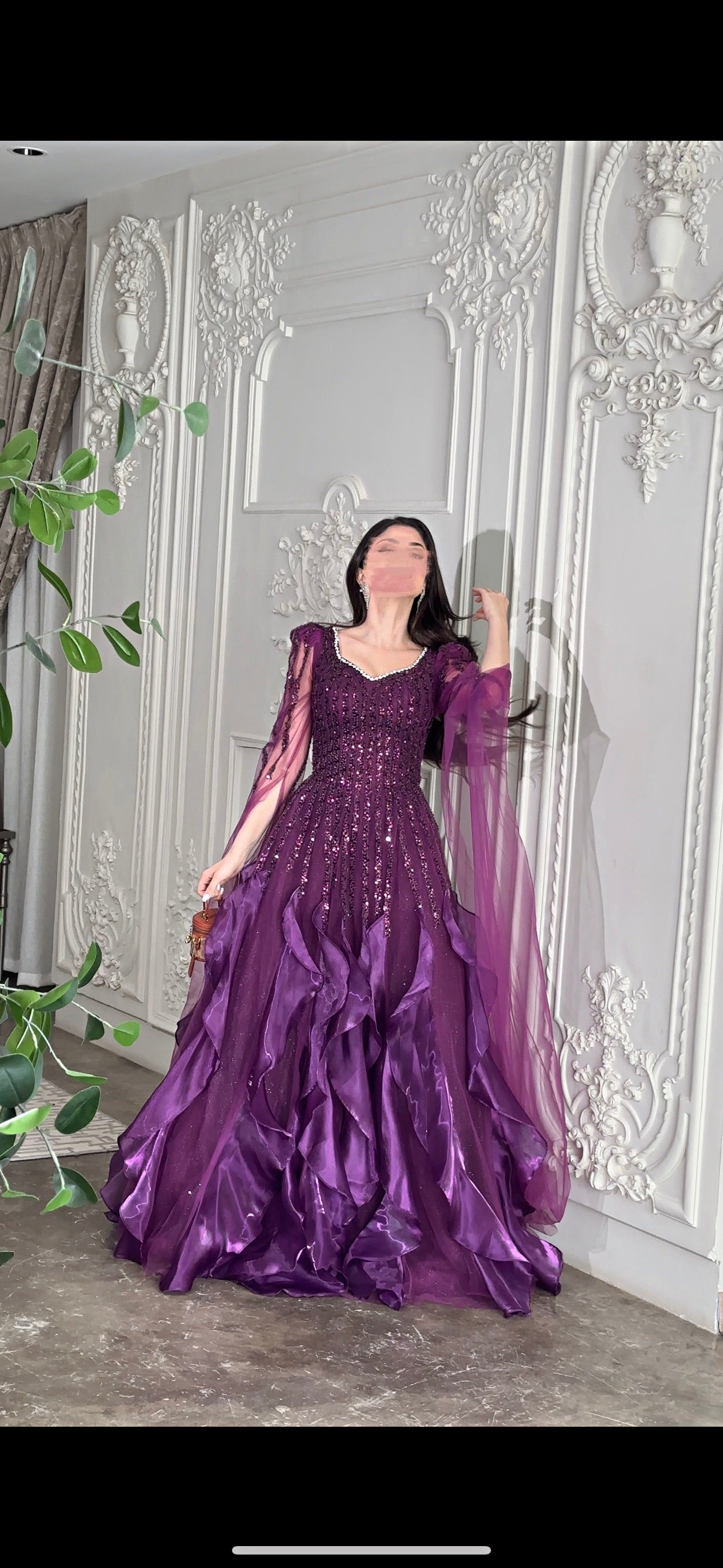 فستان بنفسجي مع كسرات Purple pleated dress