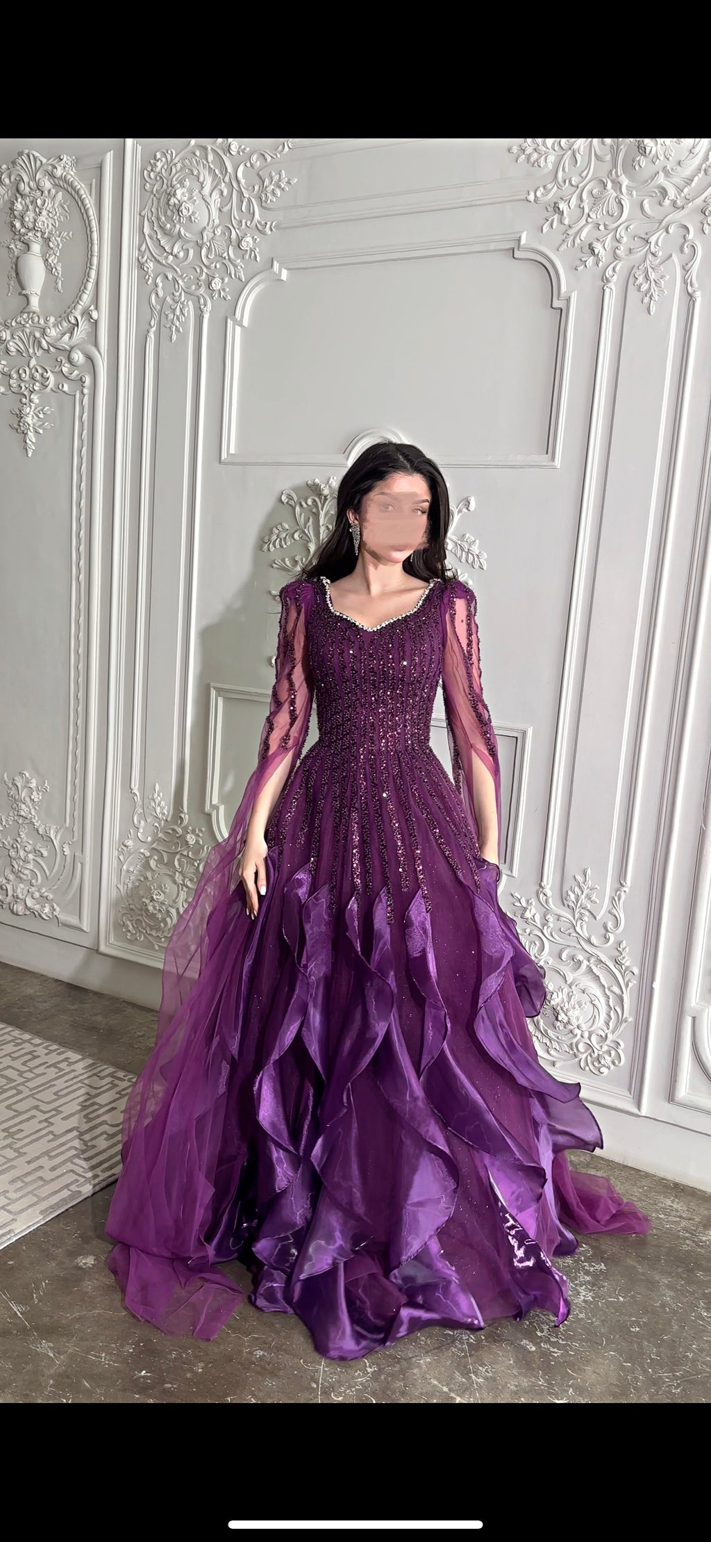 فستان بنفسجي مع كسرات Purple pleated dress