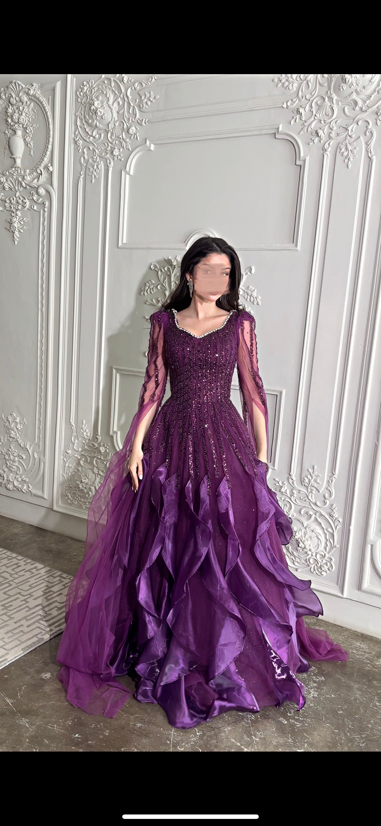فستان بنفسجي مع كسرات Purple pleated dress