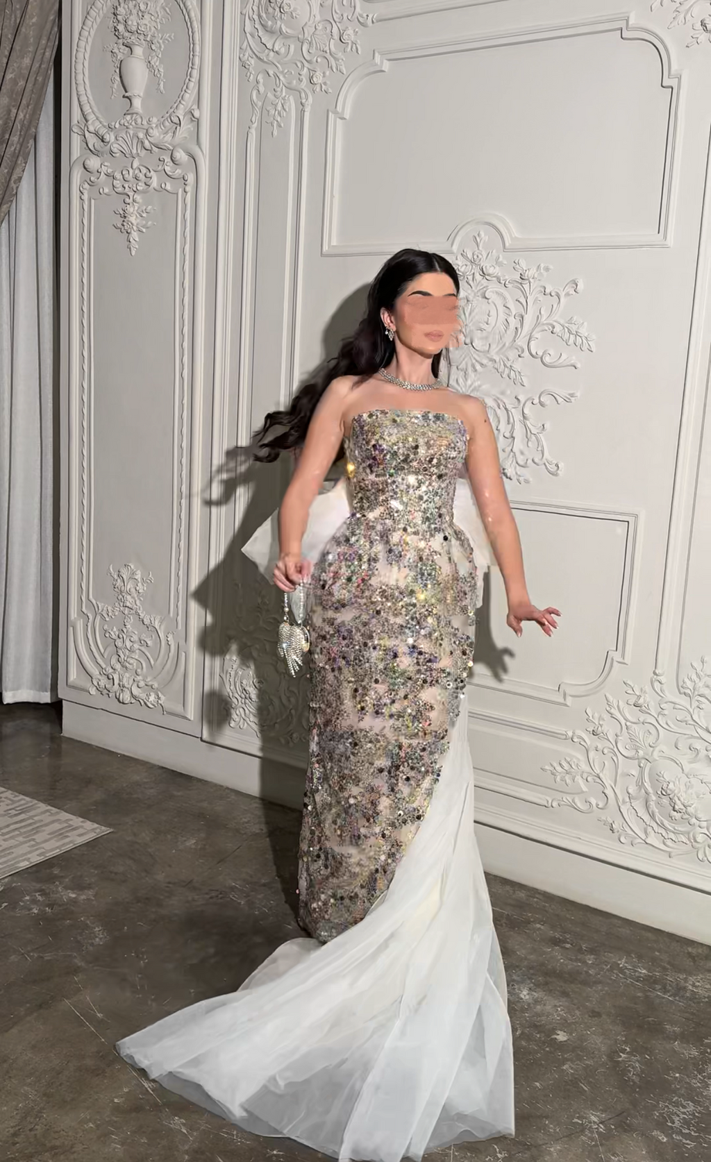 Multicolor sequin with tulle tail فستان ملون مع ذيل تول