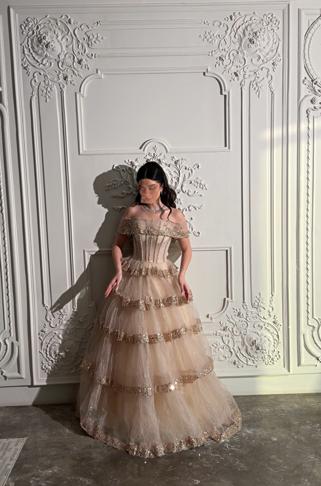 Multilayer beige evening gown فستان سهره بيج بطبقات
