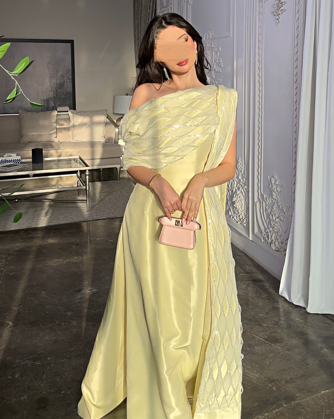 Baby yellow one shoulder dress فستان بيبي يلو