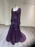 Deep purple malka gown with veil فستان ملكة بنفسجي مع طرحة