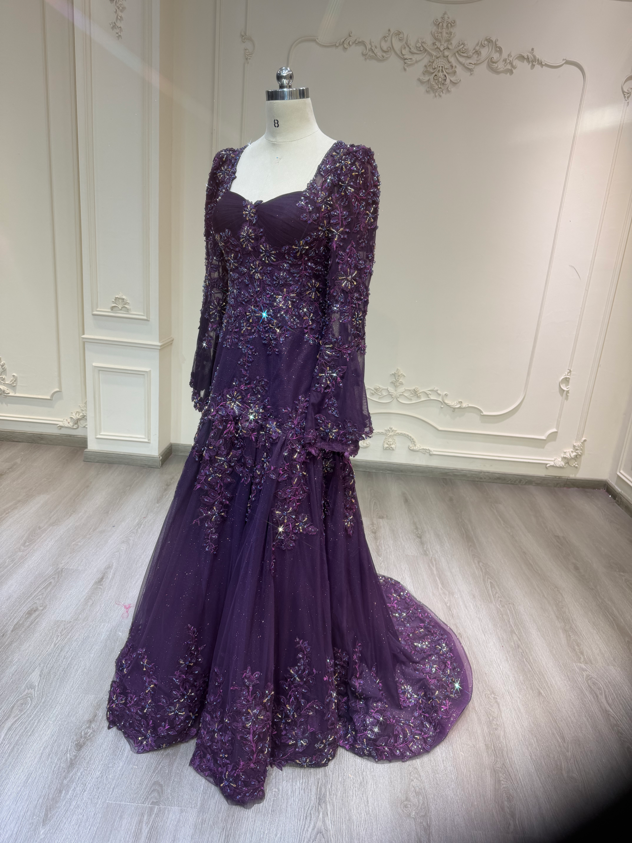 Deep purple malka gown with veil فستان ملكة بنفسجي مع طرحة