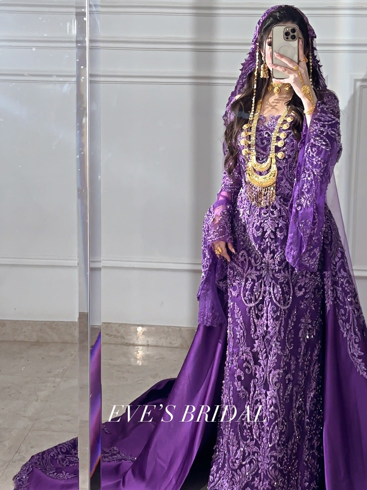 Dark purple malka dress with veil فستان بنفسجي غامق مع طرحة