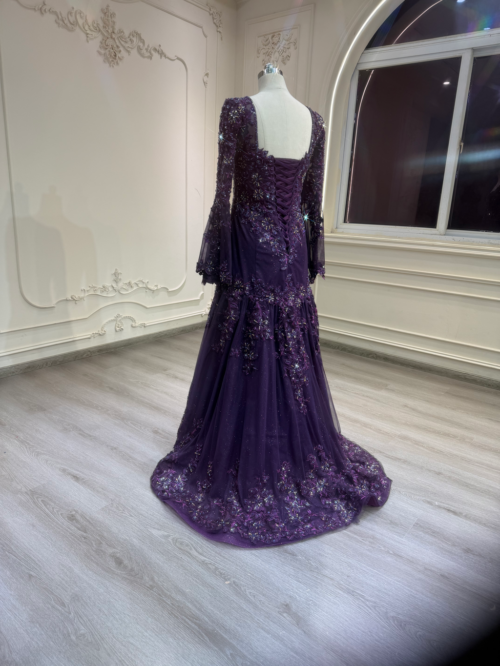 Deep purple malka gown with veil فستان ملكة بنفسجي مع طرحة