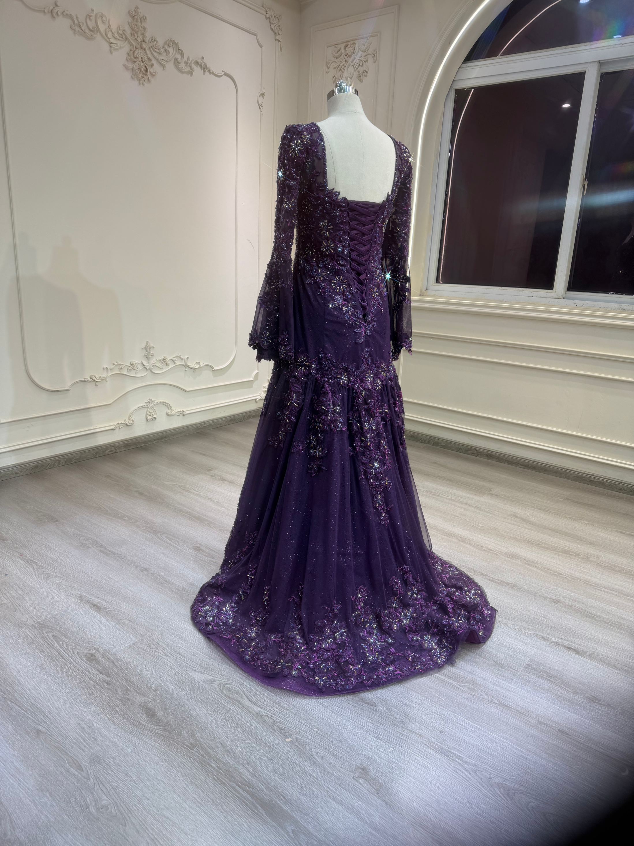 Deep purple malka gown with veil فستان ملكة بنفسجي مع طرحة