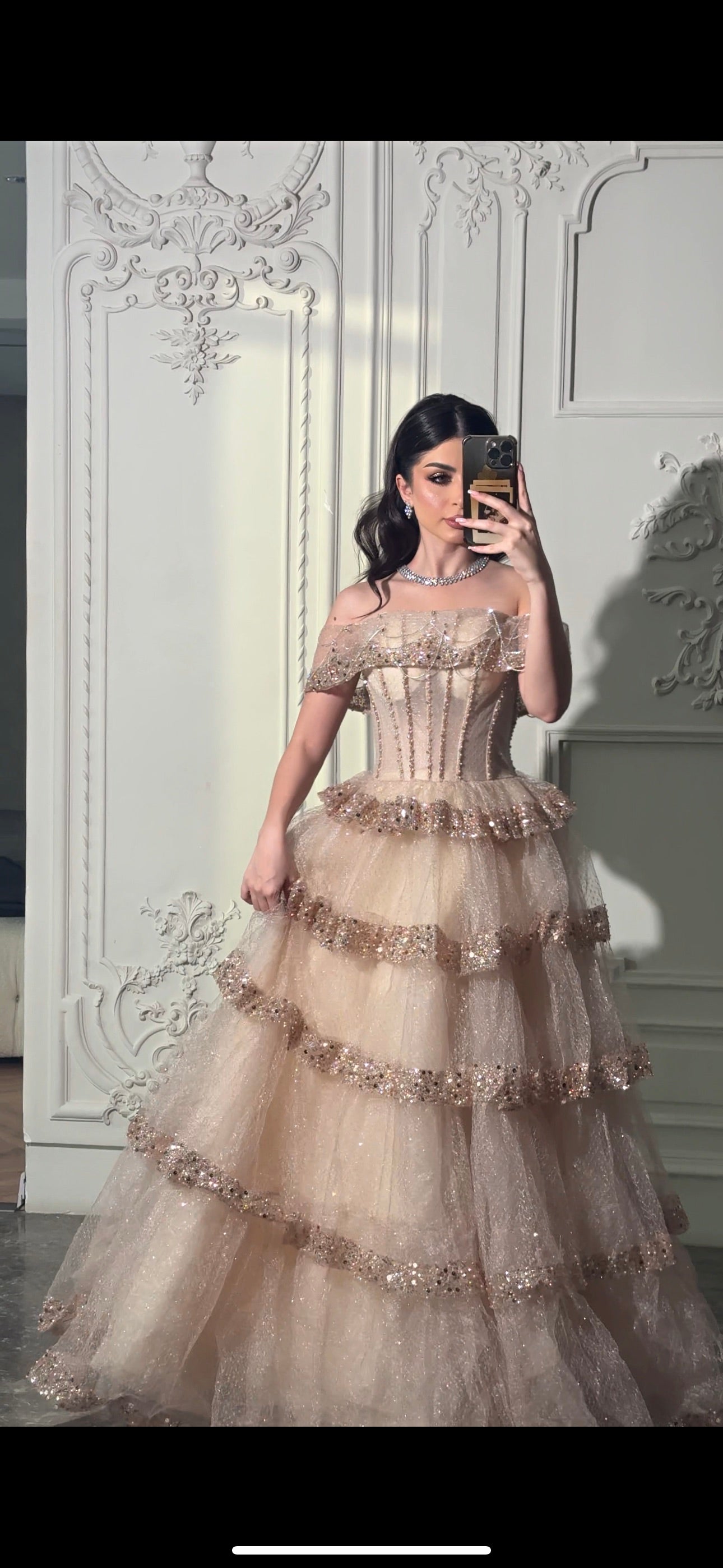 Multilayer beige evening gown فستان سهره بيج بطبقات