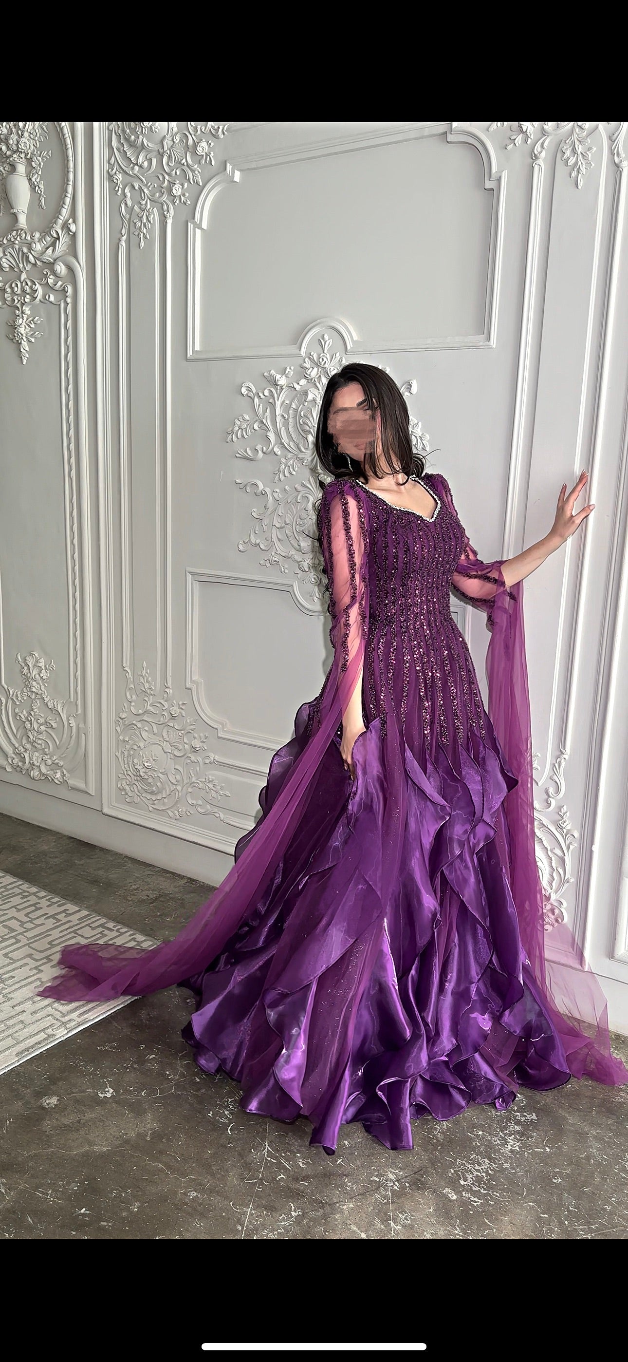 فستان بنفسجي مع كسرات Purple pleated dress