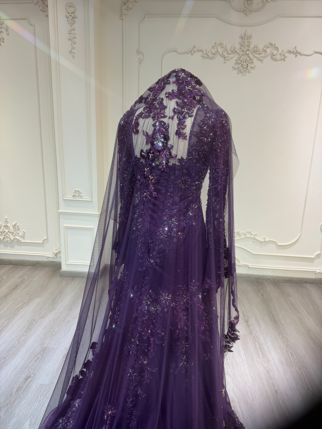 Deep purple malka gown with veil فستان ملكة بنفسجي مع طرحة