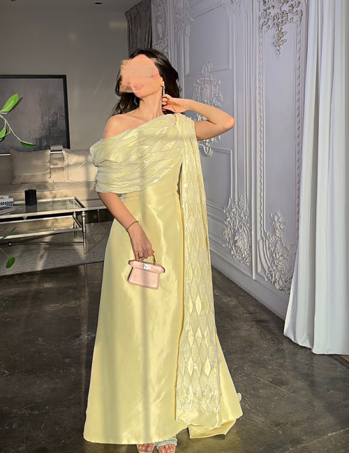 Baby yellow one shoulder dress فستان بيبي يلو