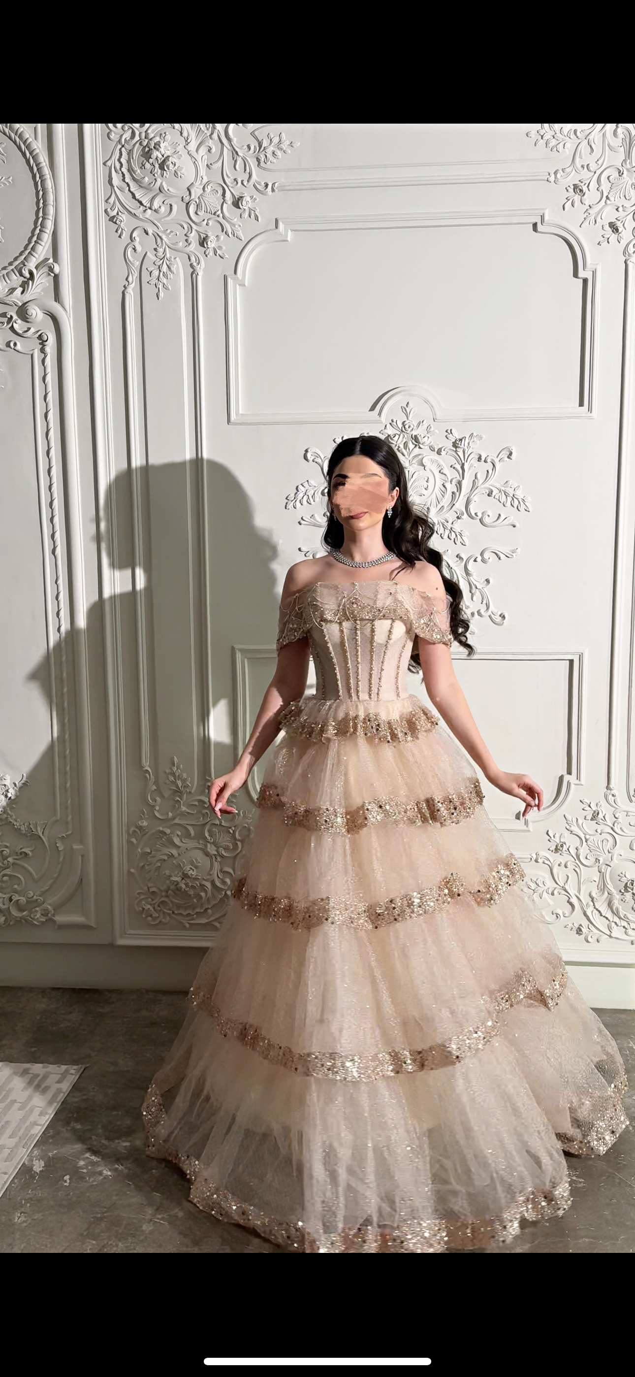 Multilayer beige evening gown فستان سهره بيج بطبقات