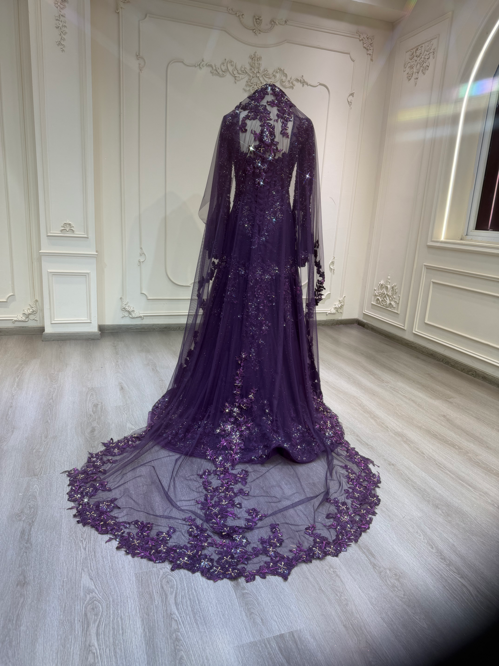 Deep purple malka gown with veil فستان ملكة بنفسجي مع طرحة