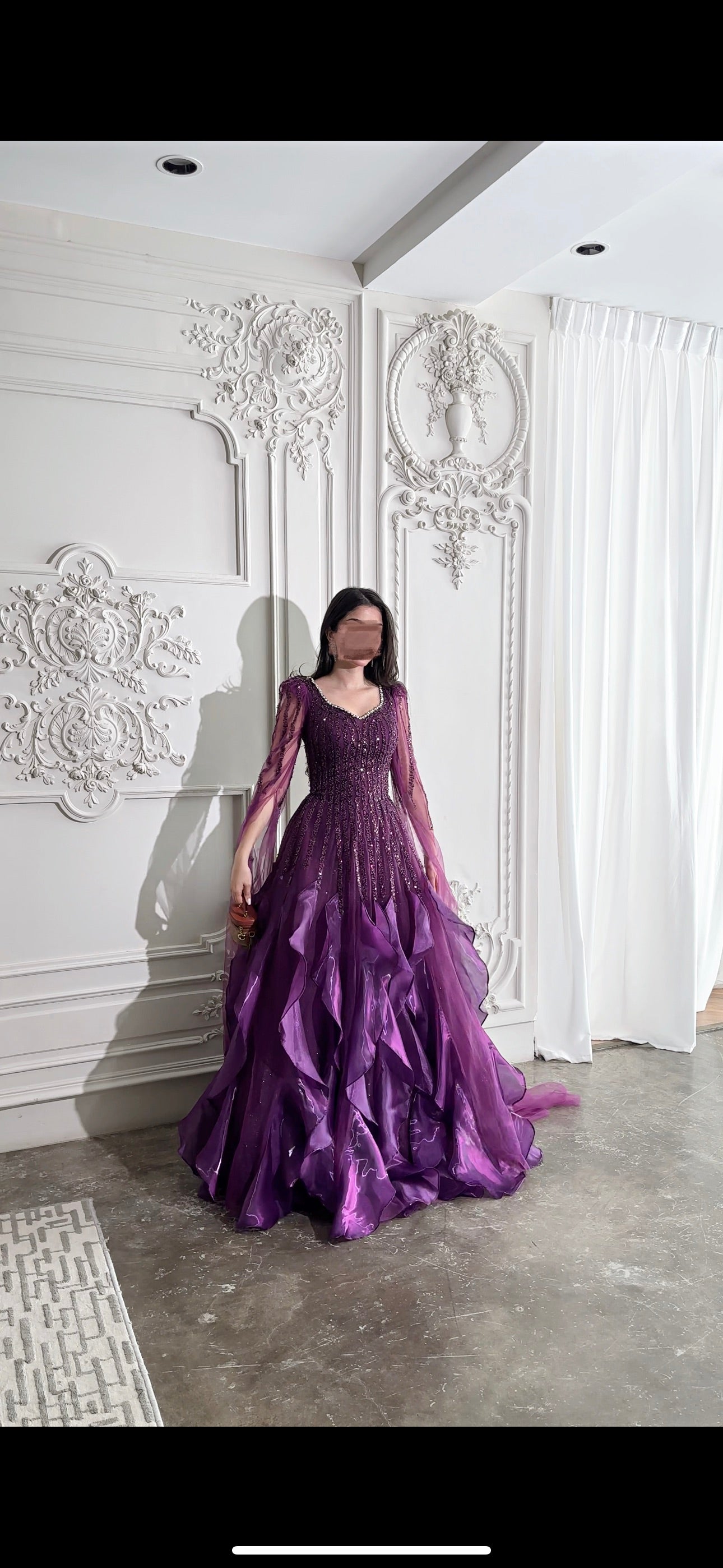 فستان بنفسجي مع كسرات Purple pleated dress