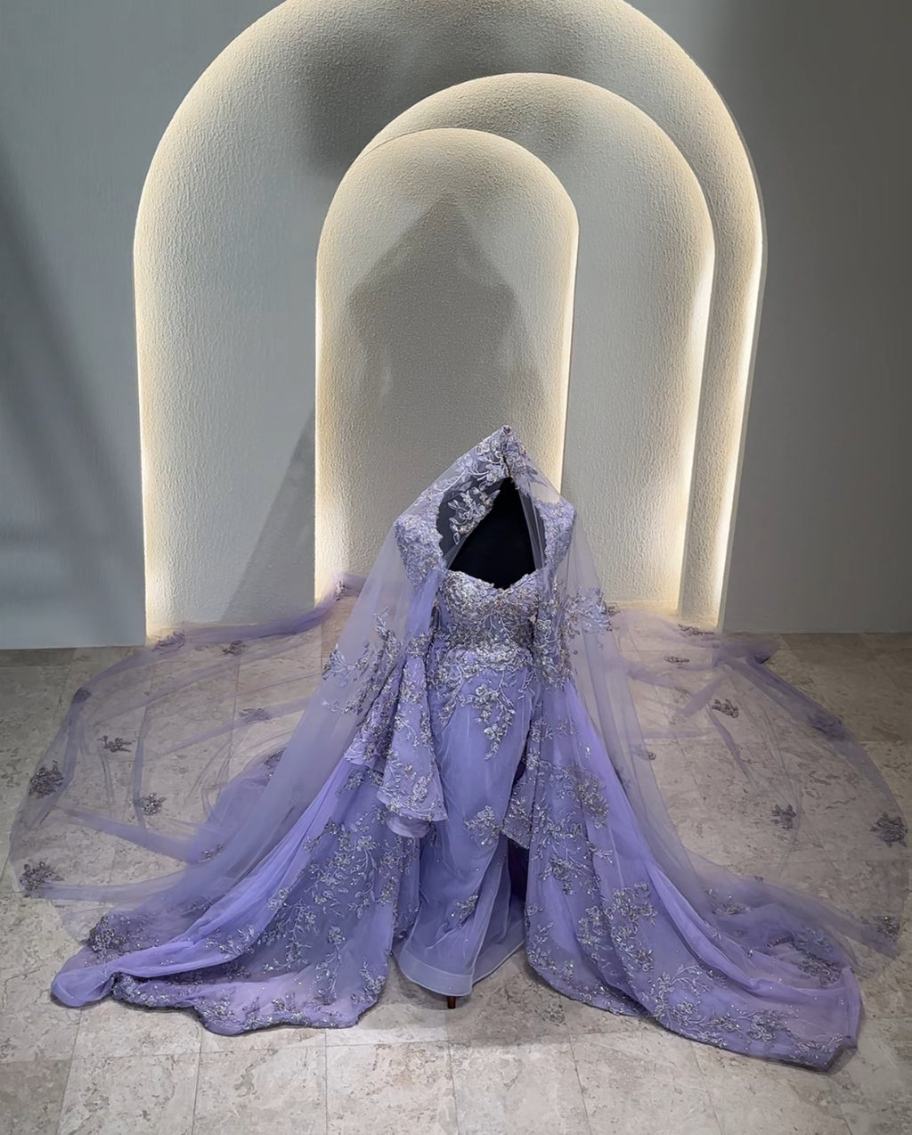 Lilac engagement gown with veil فستان خطوبة ليلكي مع طرحة