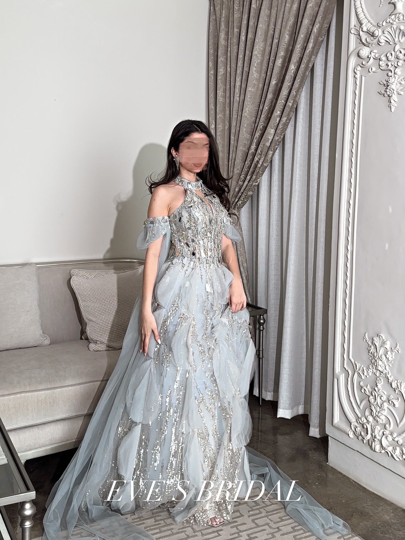 Grey mirror dress فستان فضي بالمرايا