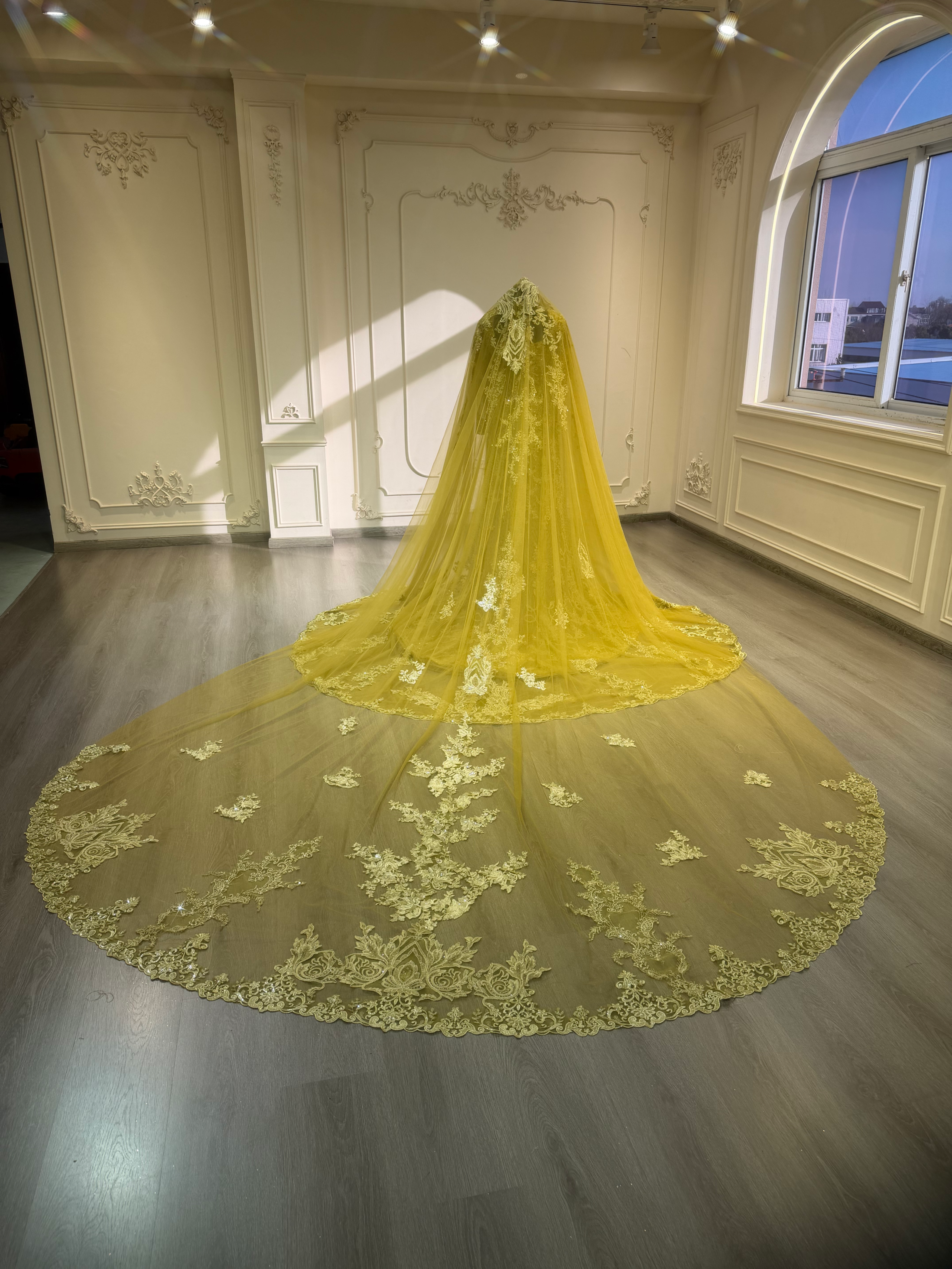 Olive green malka dress with veil فستان زيتوني الملكة مع طرحة