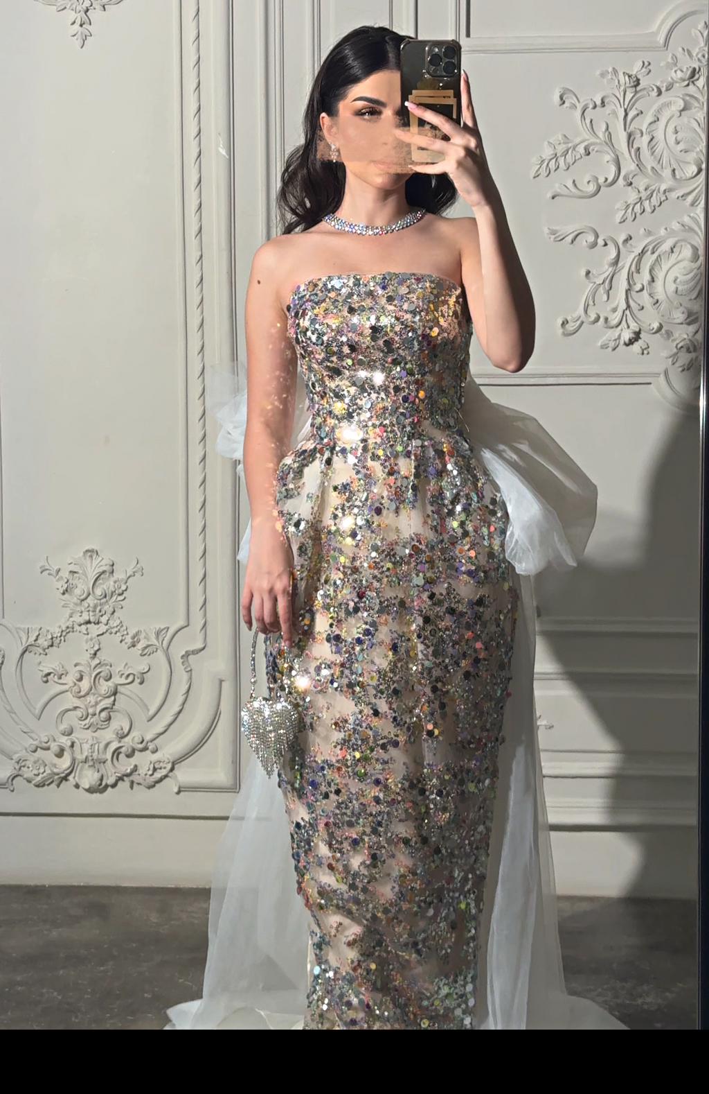 Multicolor sequin with tulle tail فستان ملون مع ذيل تول