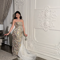 Multicolor sequin with tulle tail فستان ملون مع ذيل تول