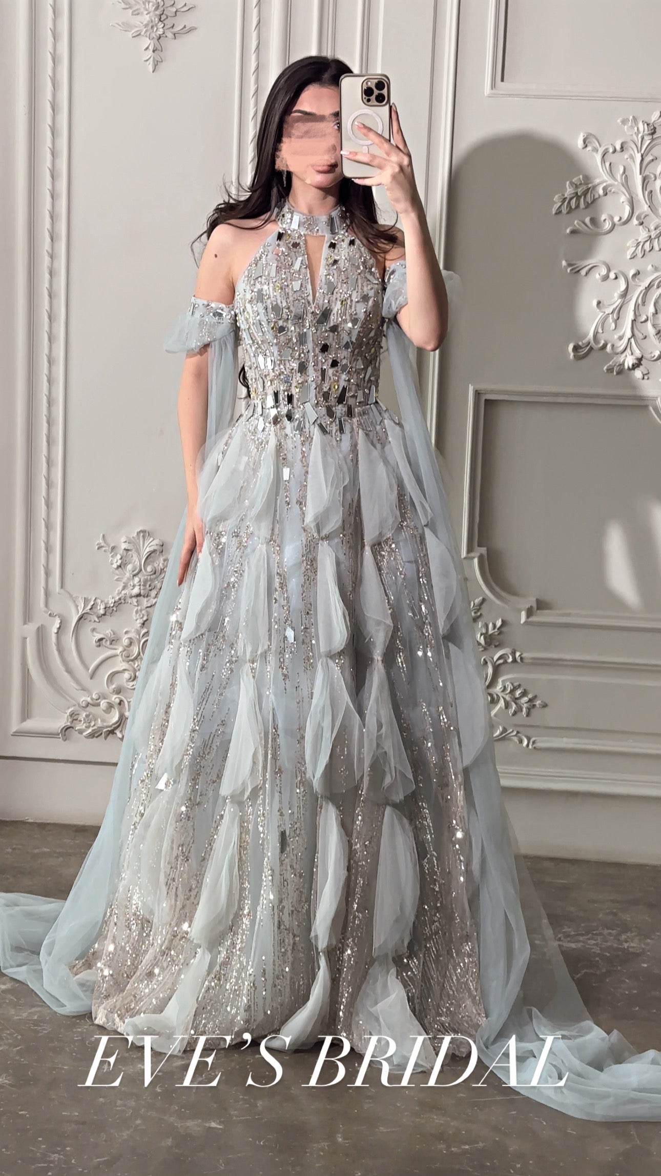Grey mirror dress فستان فضي بالمرايا