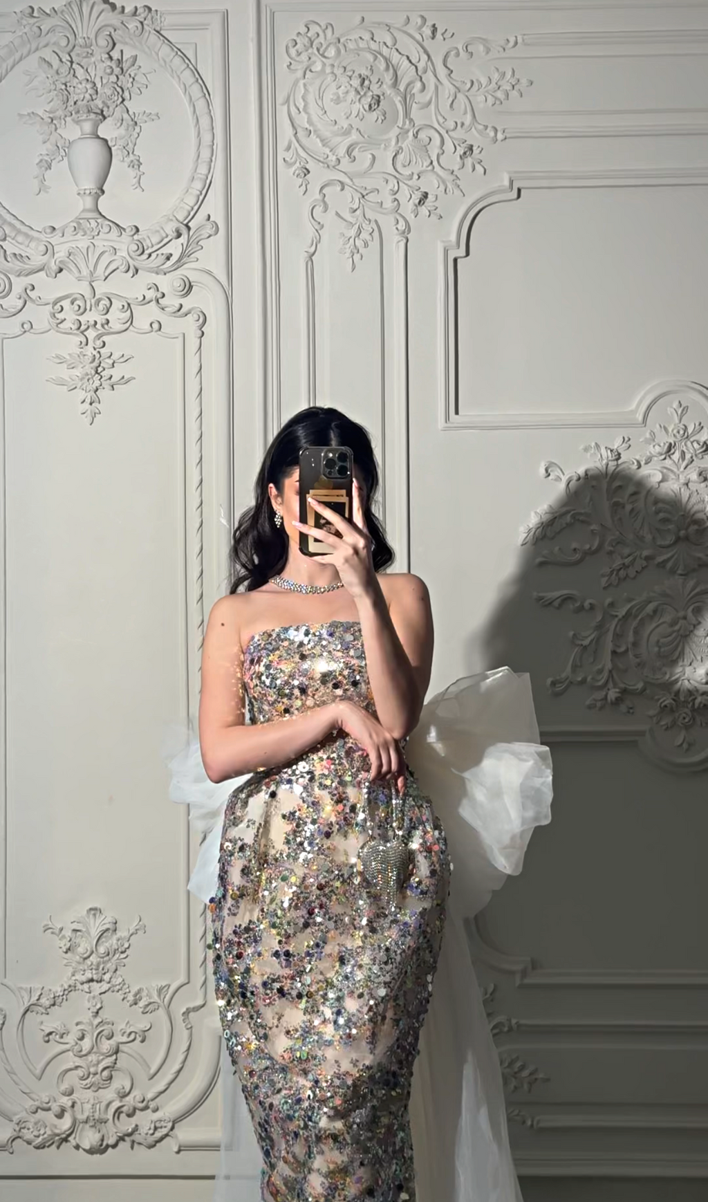Multicolor sequin with tulle tail فستان ملون مع ذيل تول