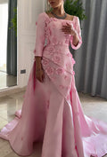 Pink flower removable fishtail dress فستان زهري مورد مع ذيل