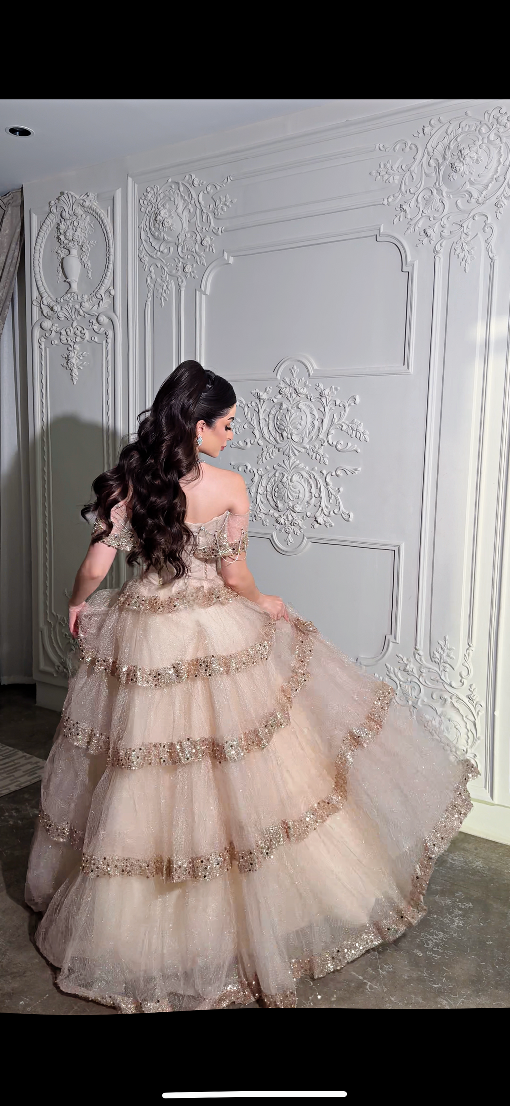 Multilayer beige evening gown فستان سهره بيج بطبقات
