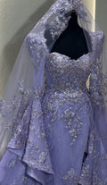 Lilac engagement gown with veil فستان خطوبة ليلكي مع طرحة