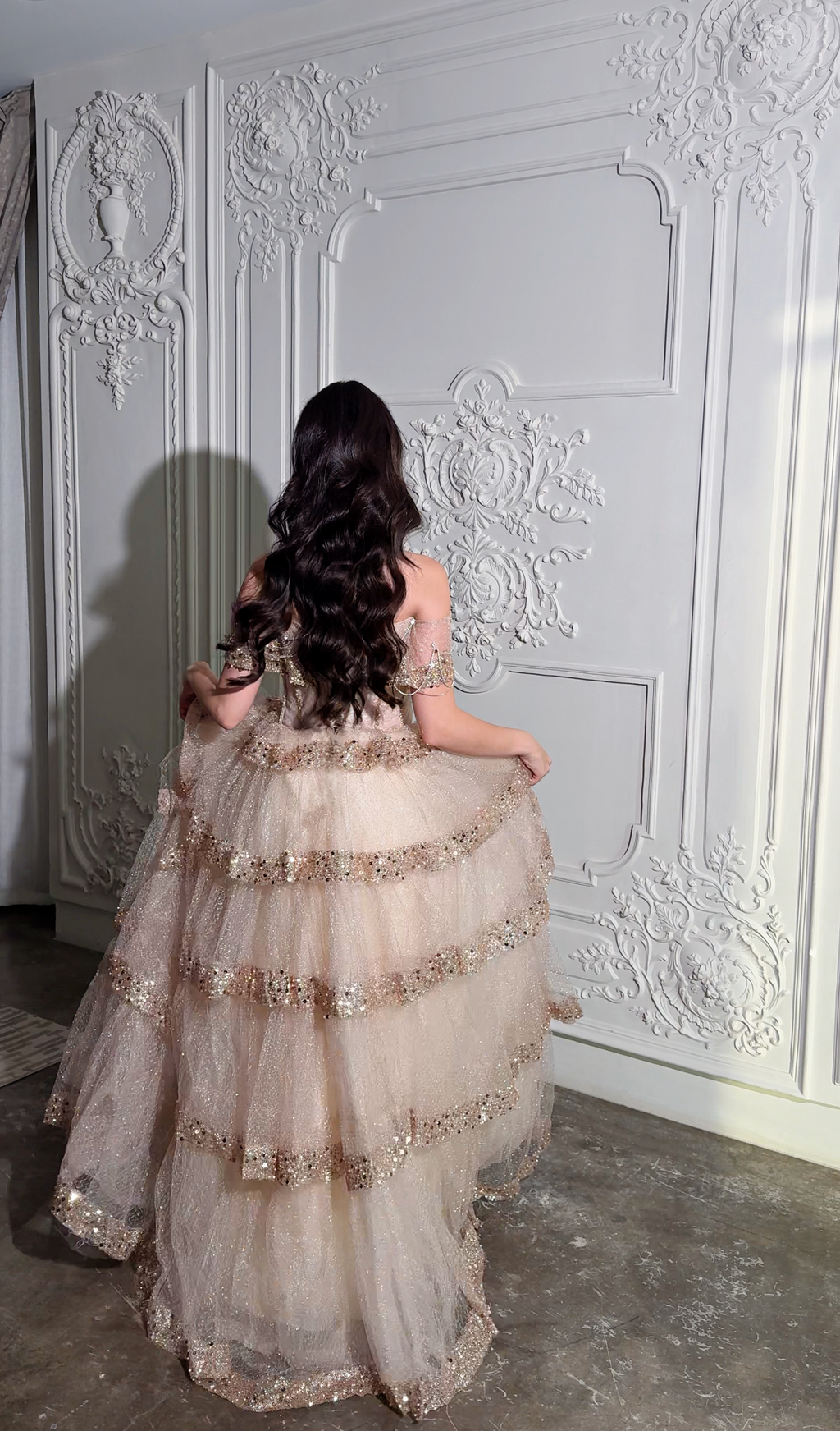 Multilayer beige evening gown فستان سهره بيج بطبقات