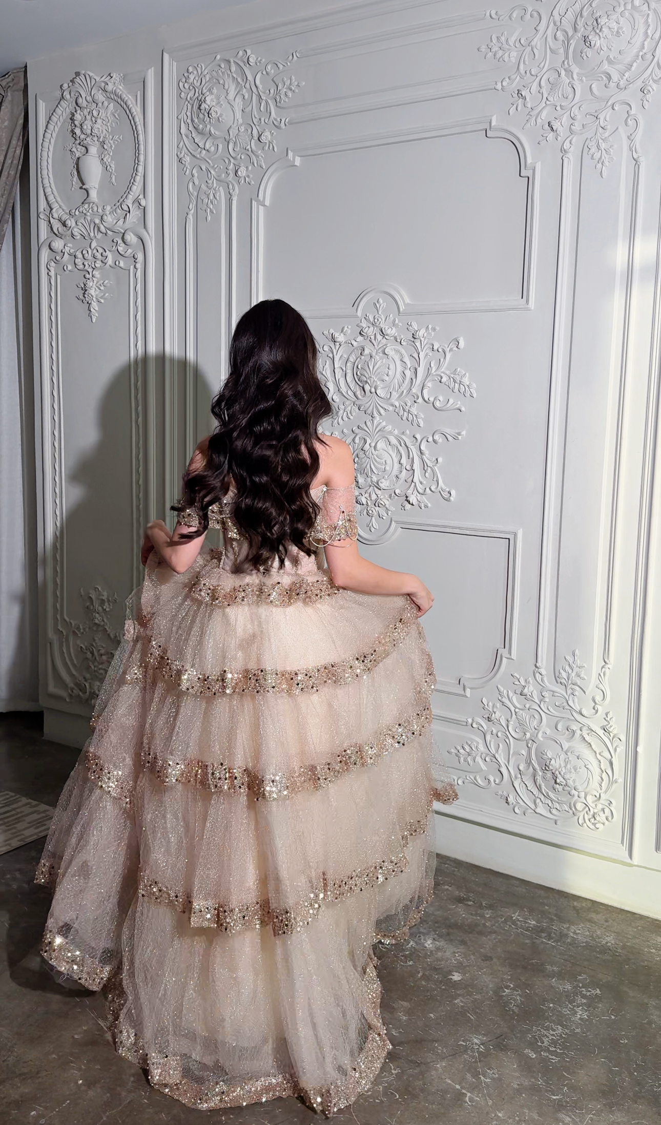 Multilayer beige evening gown فستان سهره بيج بطبقات
