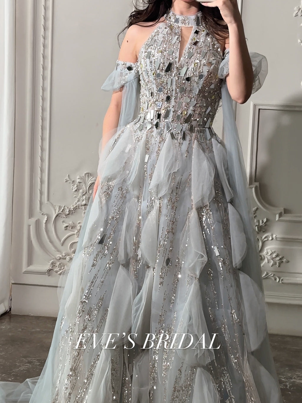 Grey mirror dress فستان فضي بالمرايا