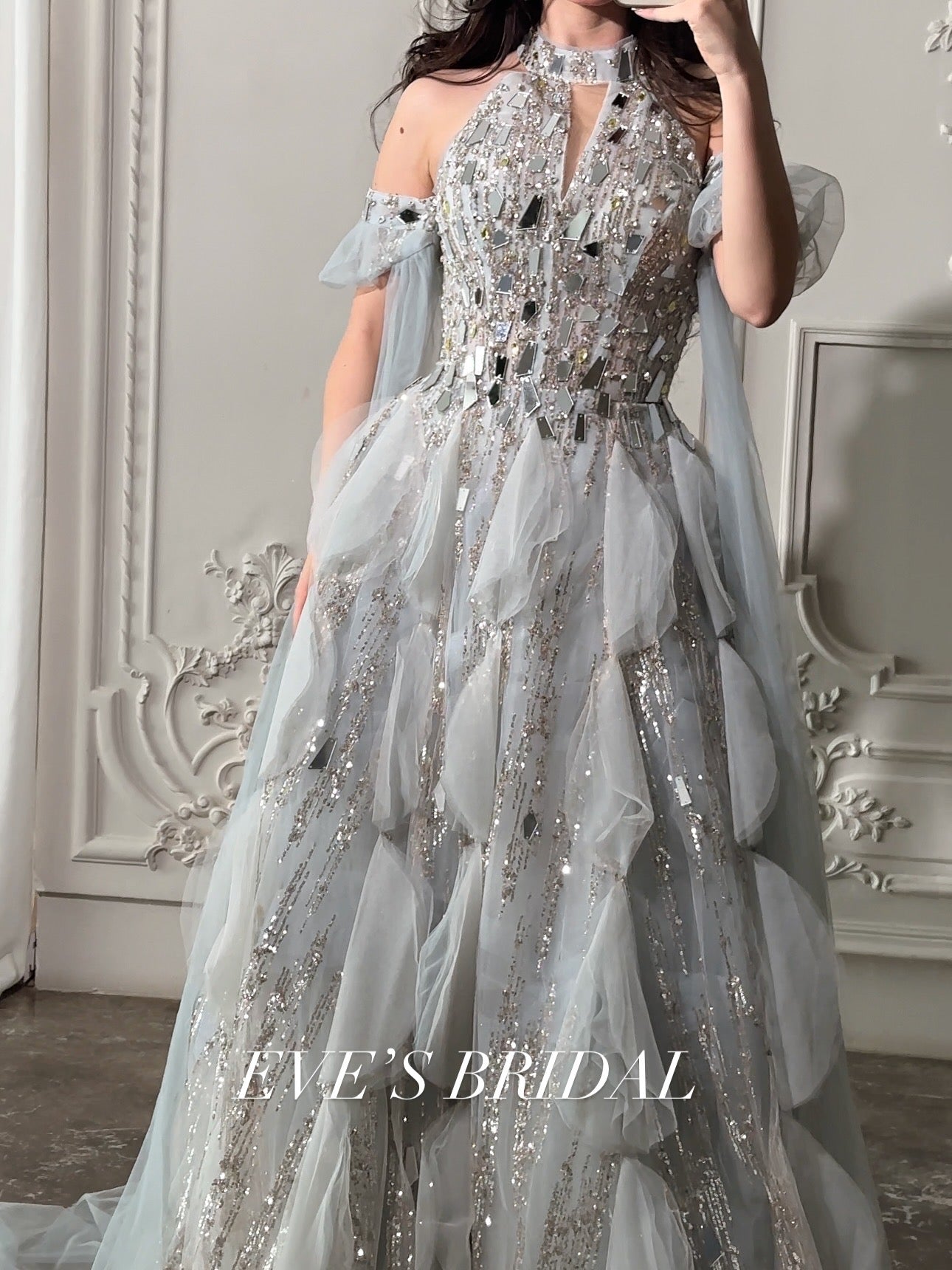 Grey mirror dress فستان فضي بالمرايا