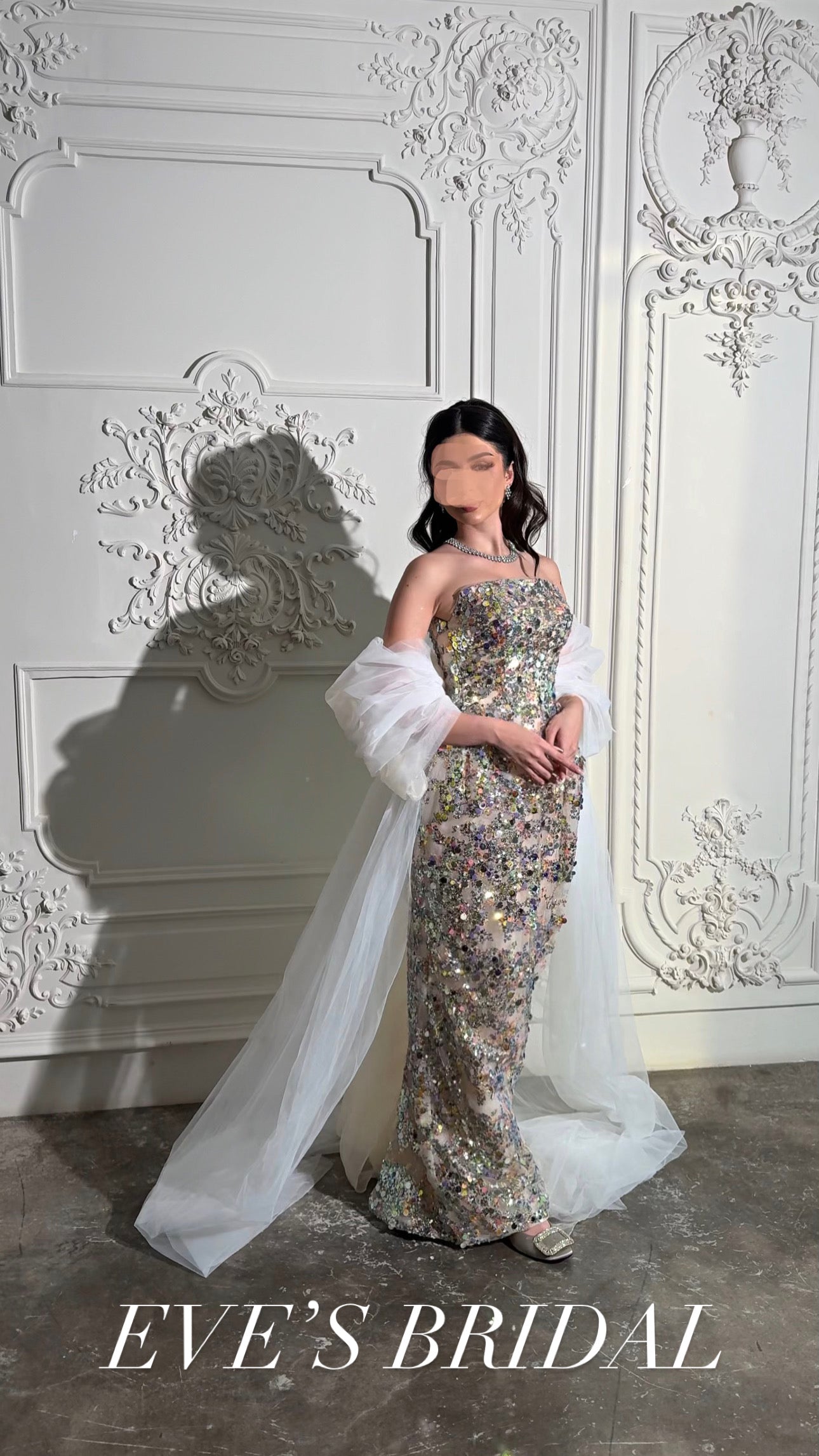 Multicolor sequin with tulle tail فستان ملون مع ذيل تول