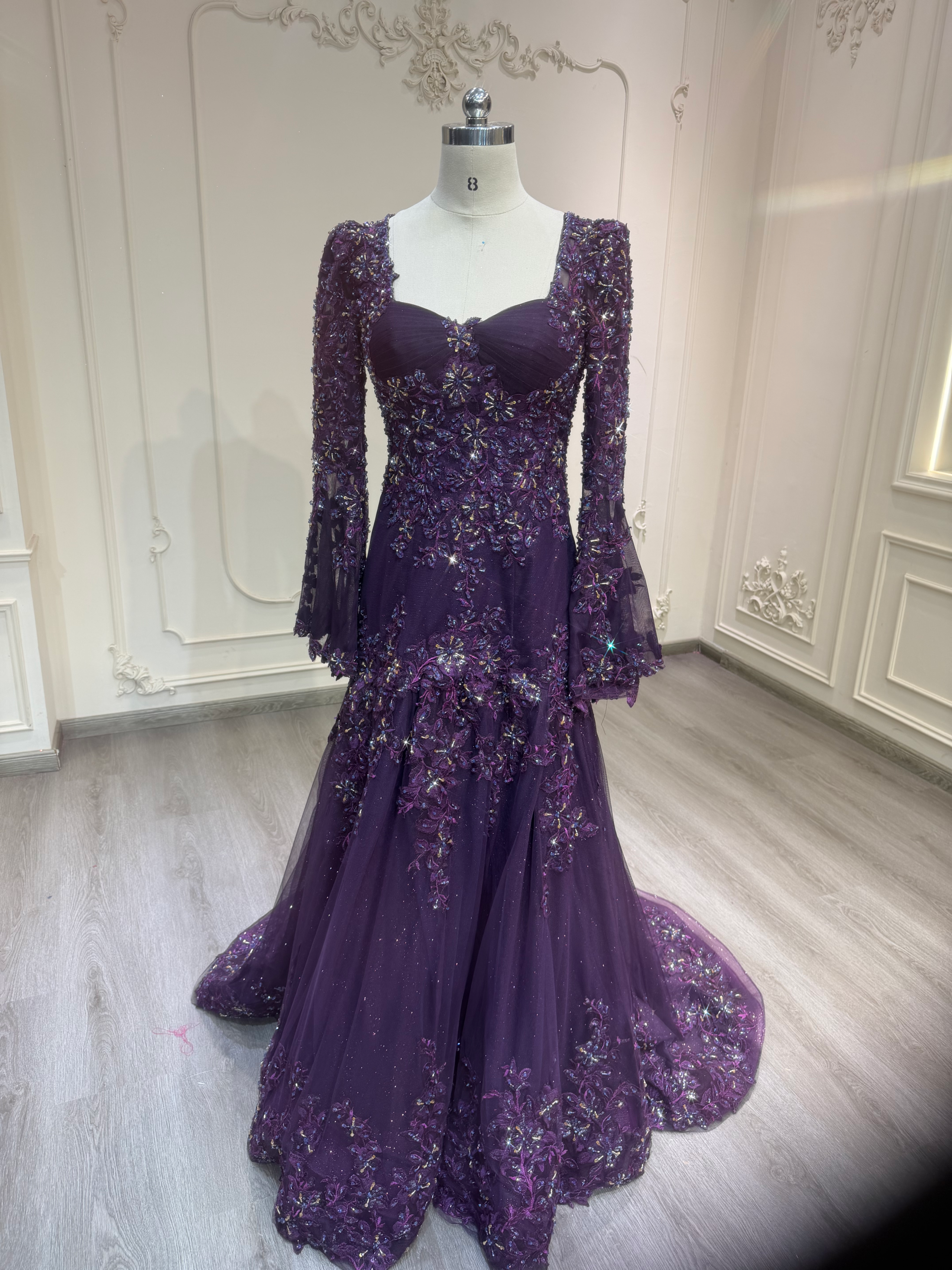 Deep purple malka gown with veil فستان ملكة بنفسجي مع طرحة
