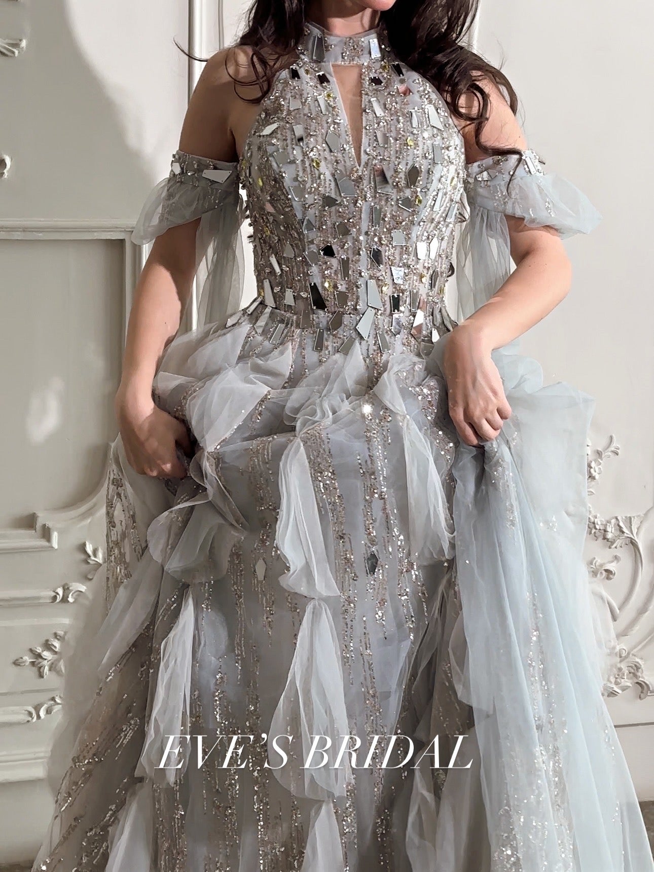 Grey mirror dress فستان فضي بالمرايا